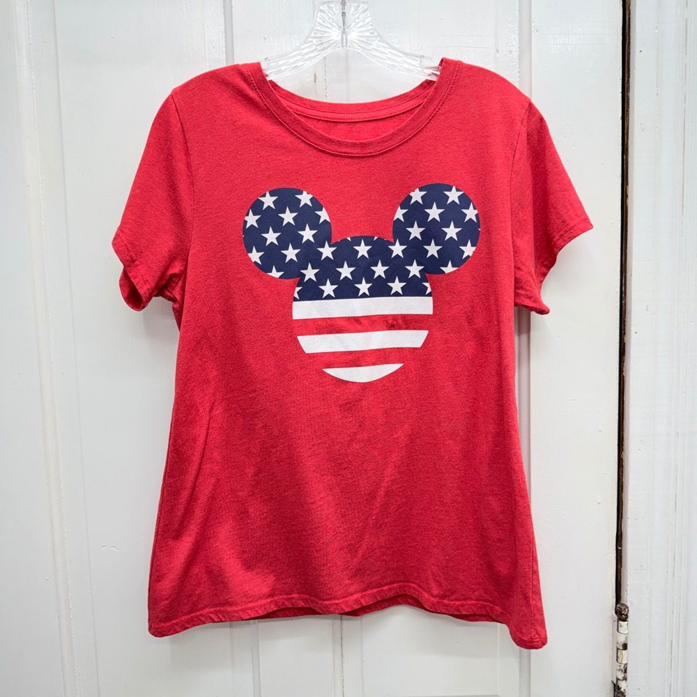 Disney Womens Medium Red White Blue Mickey Mouse American Flag Patriotic t Shirt